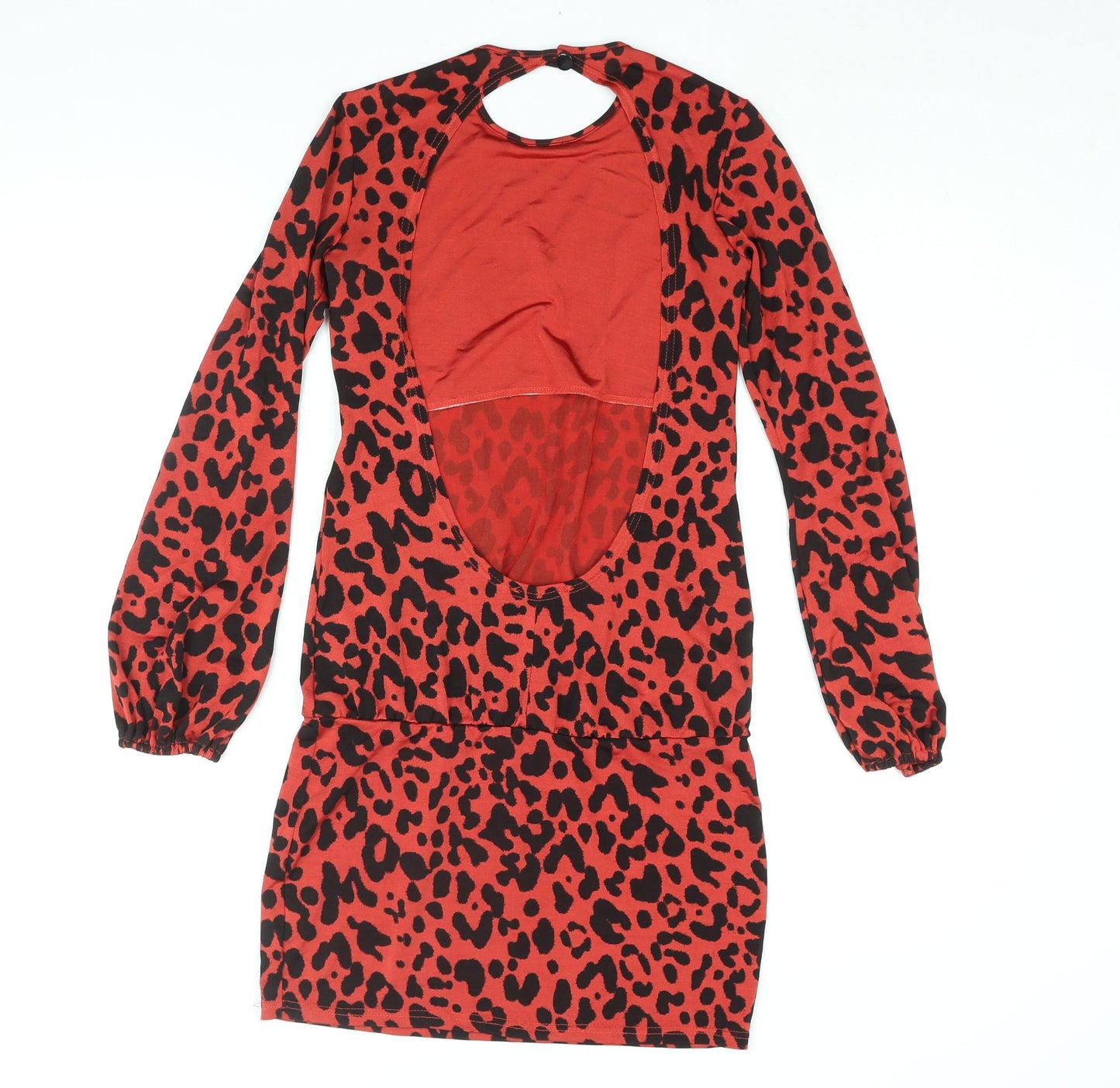 ASOS Womens Red Animal Print Polyester Mini Size 8 Round Neck Button - Backless