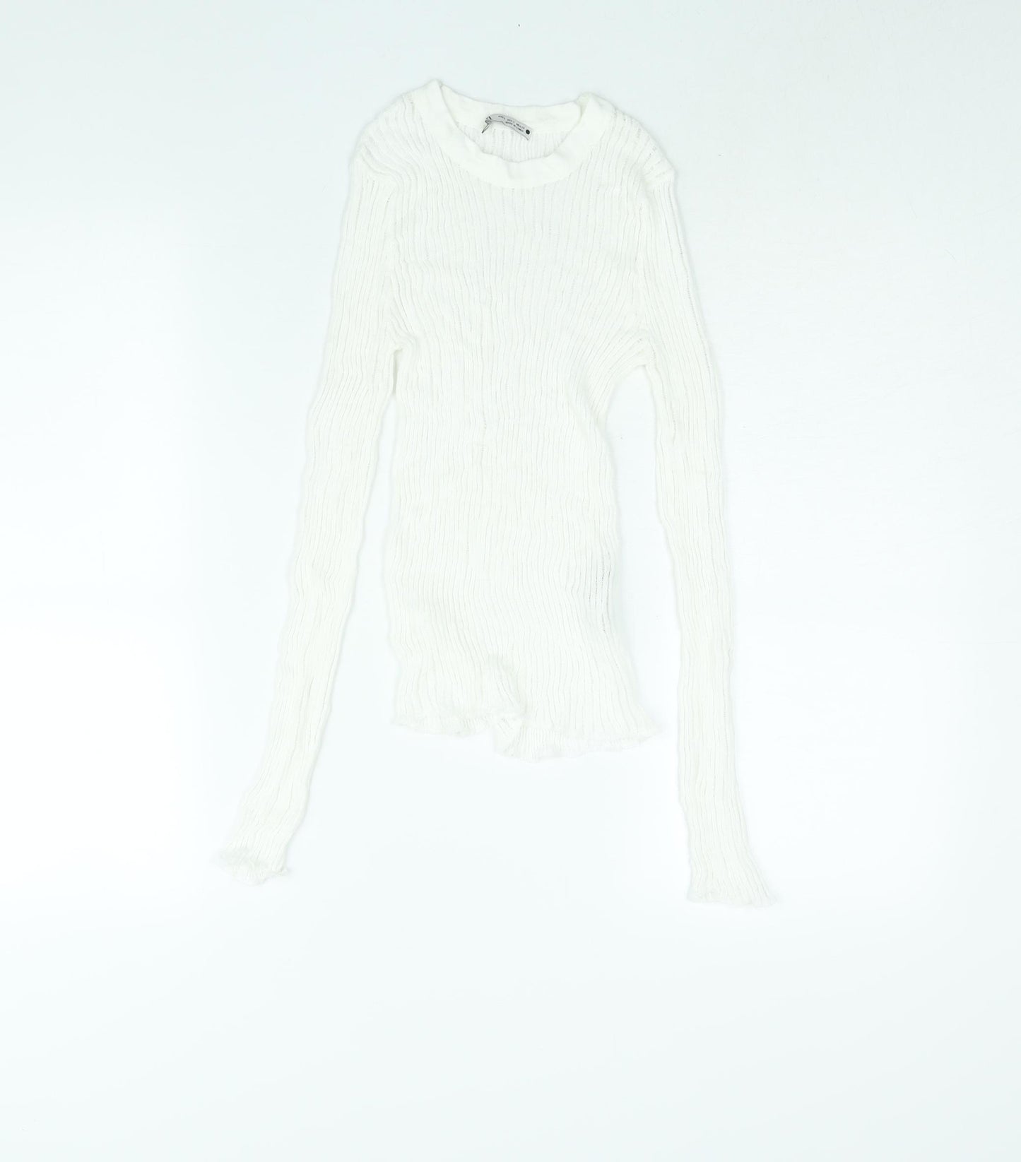 Zara Womens White Mock Neck Viscose Pullover Jumper Size S