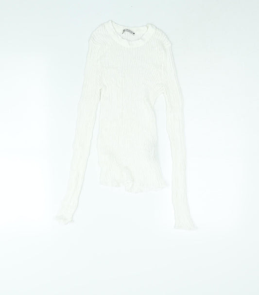 Zara Womens White Mock Neck Viscose Pullover Jumper Size S