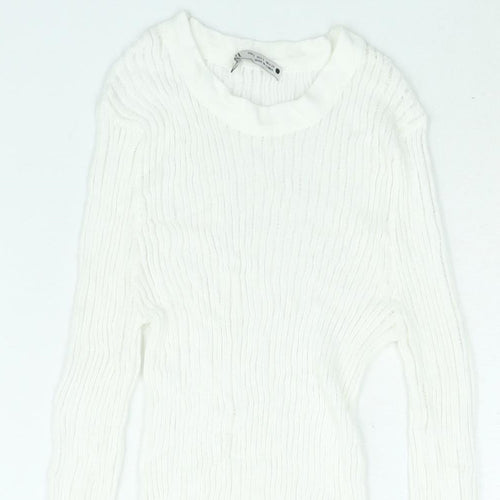 Zara Womens White Mock Neck Viscose Pullover Jumper Size S