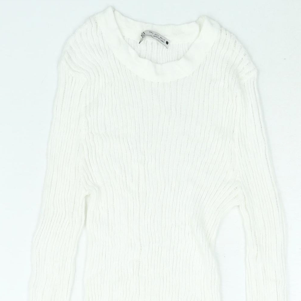 Zara Womens White Mock Neck Viscose Pullover Jumper Size S