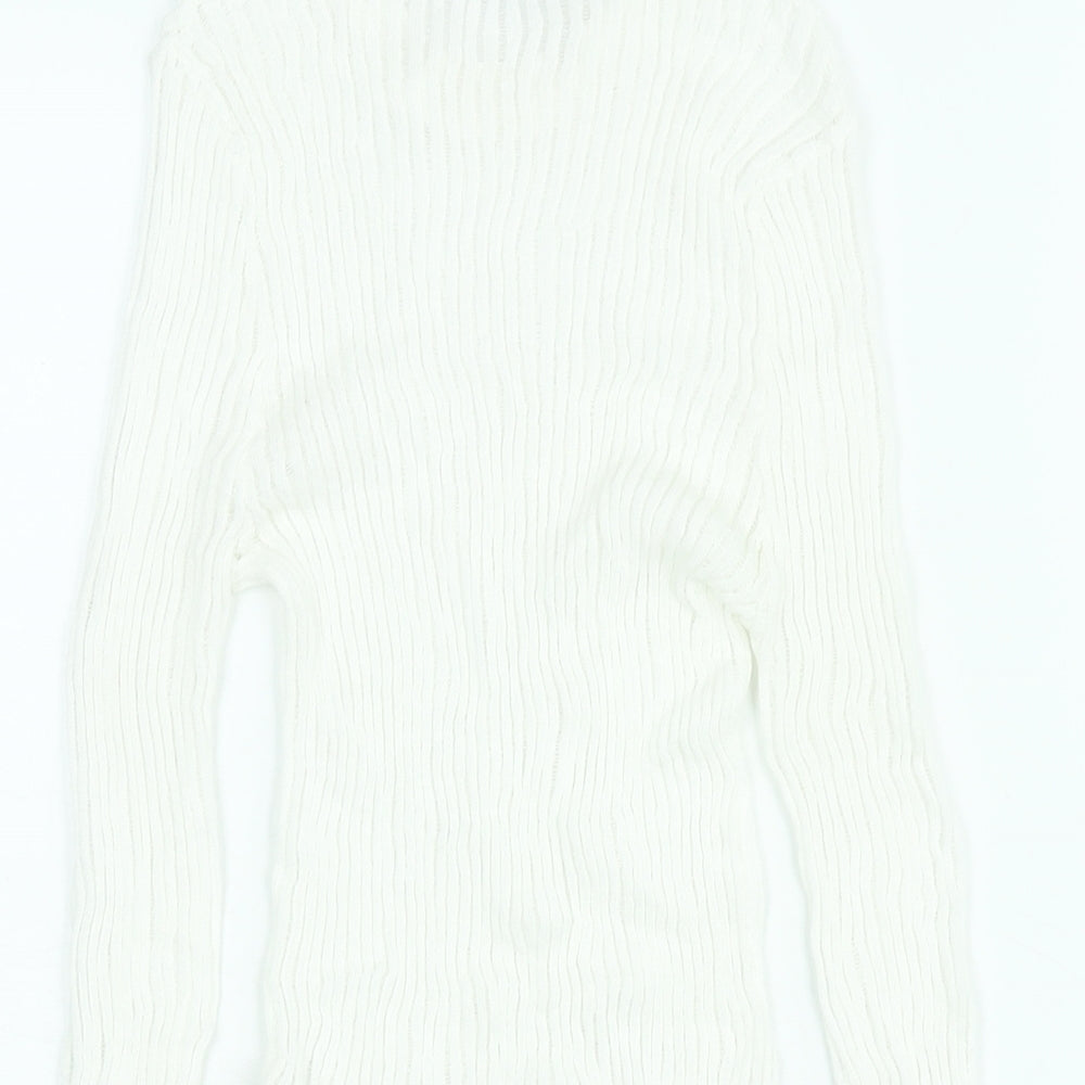 Zara Womens White Mock Neck Viscose Pullover Jumper Size S