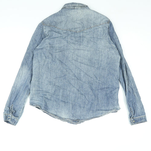 Topshop Womens Blue Cotton Basic Button-Up Size 12 Collared