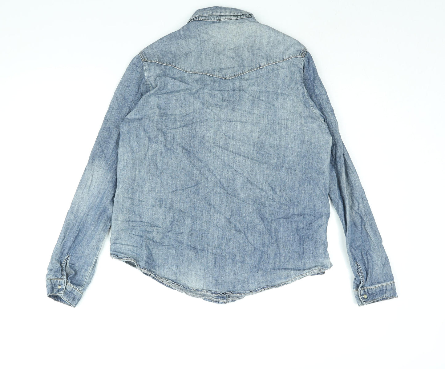 Topshop Womens Blue Cotton Basic Button-Up Size 12 Collared