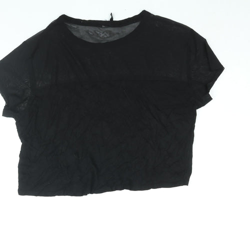 Divided by H&M Womens Black Viscose Cropped Blouse Size M Round Neck - Mesh Panel