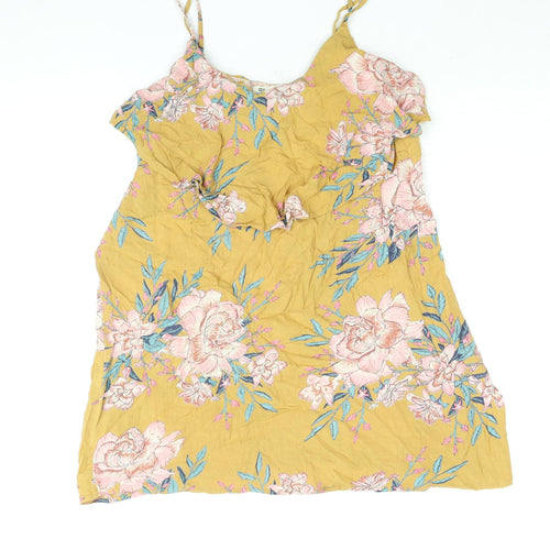 Billabong Womens Yellow Floral Viscose Mini Size XS Scoop Neck Pullover - Frill