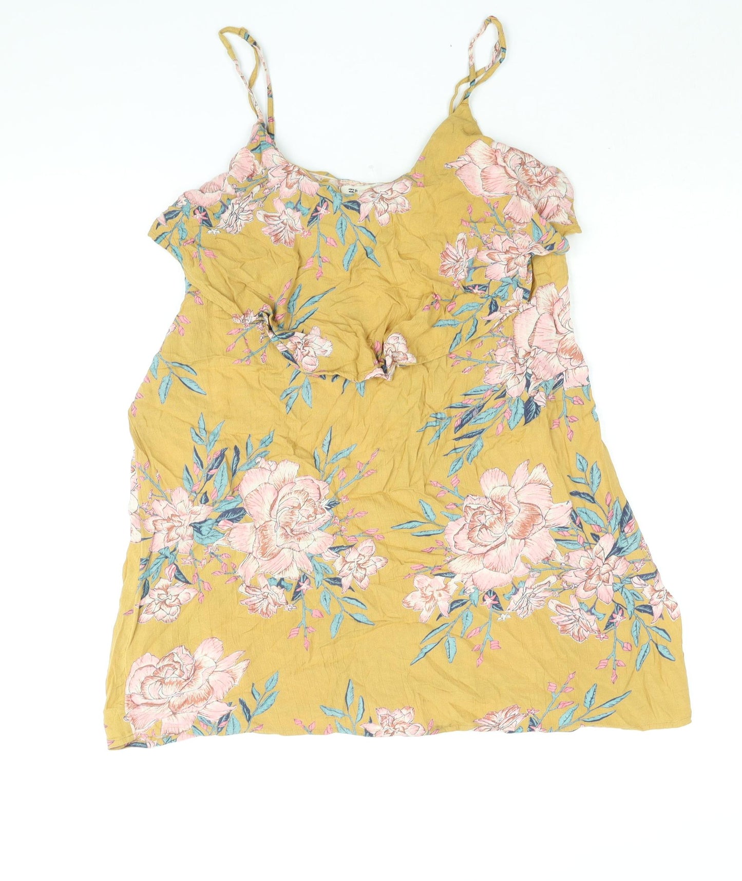 Billabong Womens Yellow Floral Viscose Mini Size XS Scoop Neck Pullover - Frill