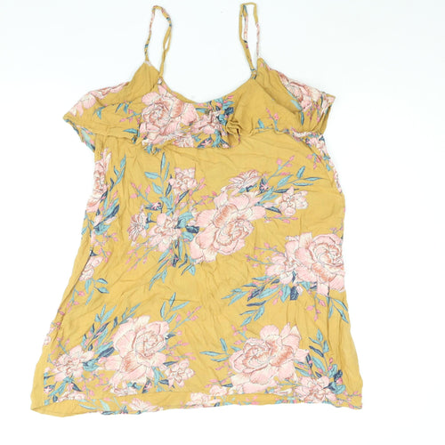 Billabong Womens Yellow Floral Viscose Mini Size XS Scoop Neck Pullover - Frill