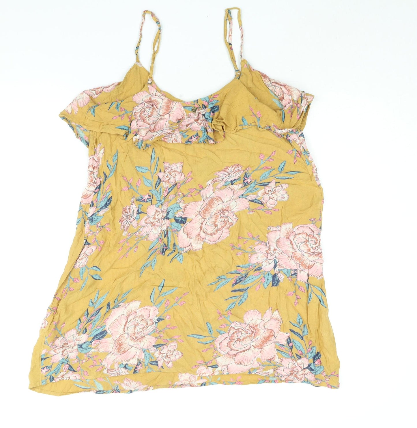 Billabong Womens Yellow Floral Viscose Mini Size XS Scoop Neck Pullover - Frill
