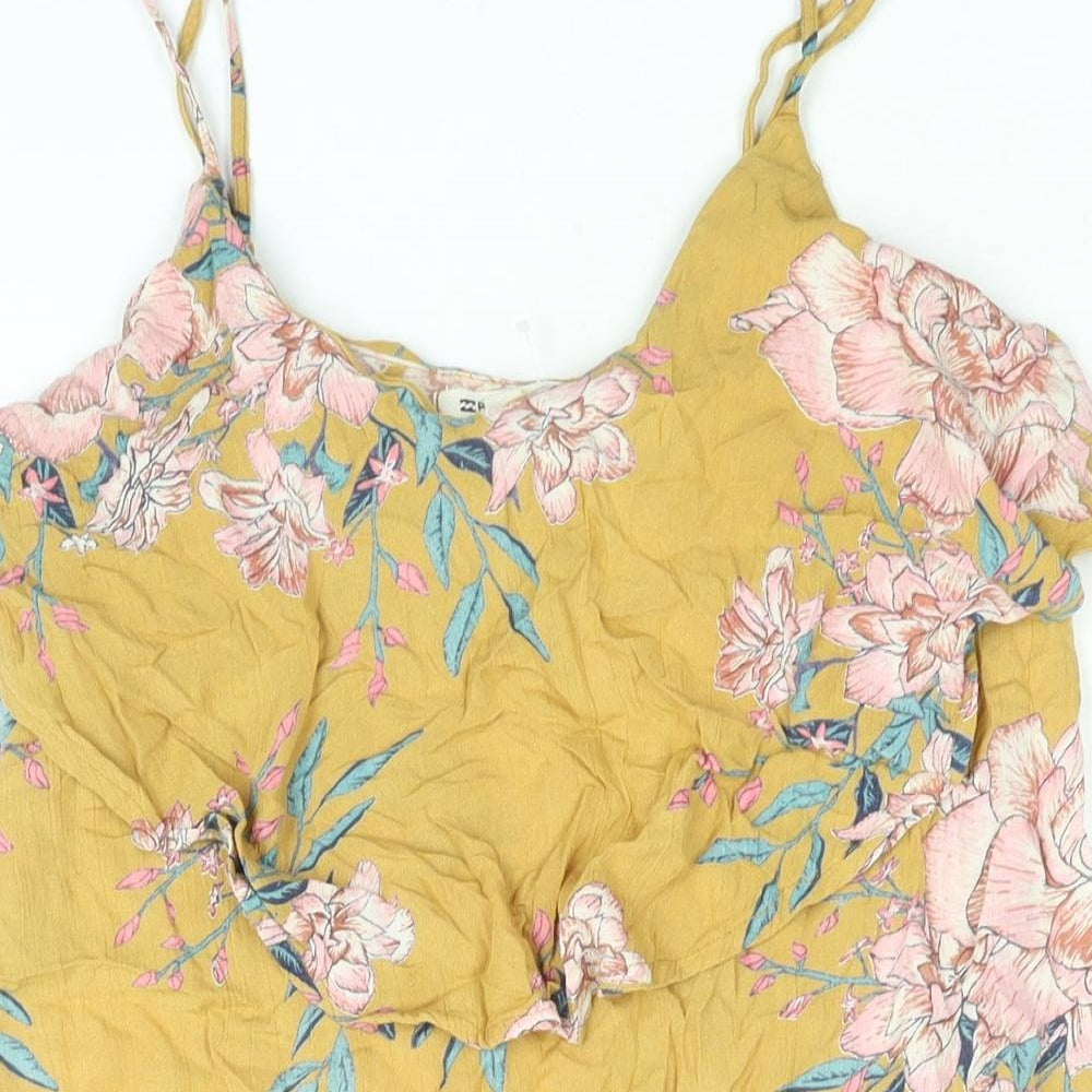 Billabong Womens Yellow Floral Viscose Mini Size XS Scoop Neck Pullover - Frill