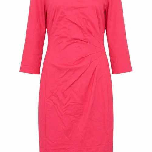 Marks and Spencer Womens Pink Polyester Pencil Dress Size 8 Round Neck Zip - Rouched