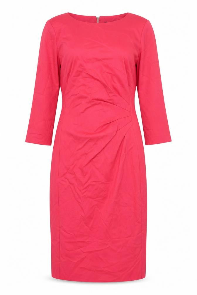 Marks and Spencer Womens Pink Polyester Pencil Dress Size 8 Round Neck Zip - Rouched