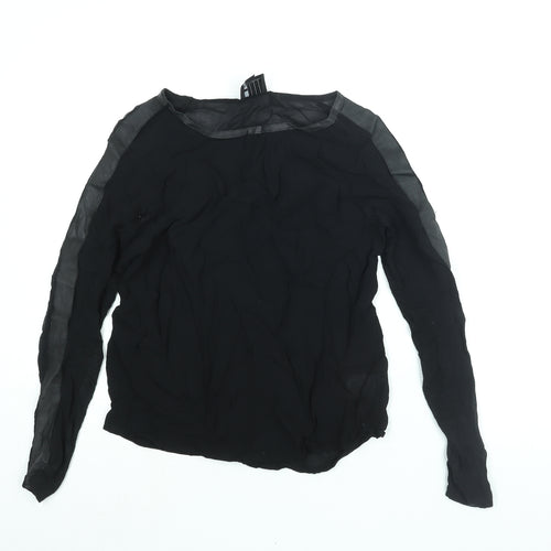 AMES Womens Black Viscose Basic Blouse Size 6 Boat Neck - Taped Sleeves