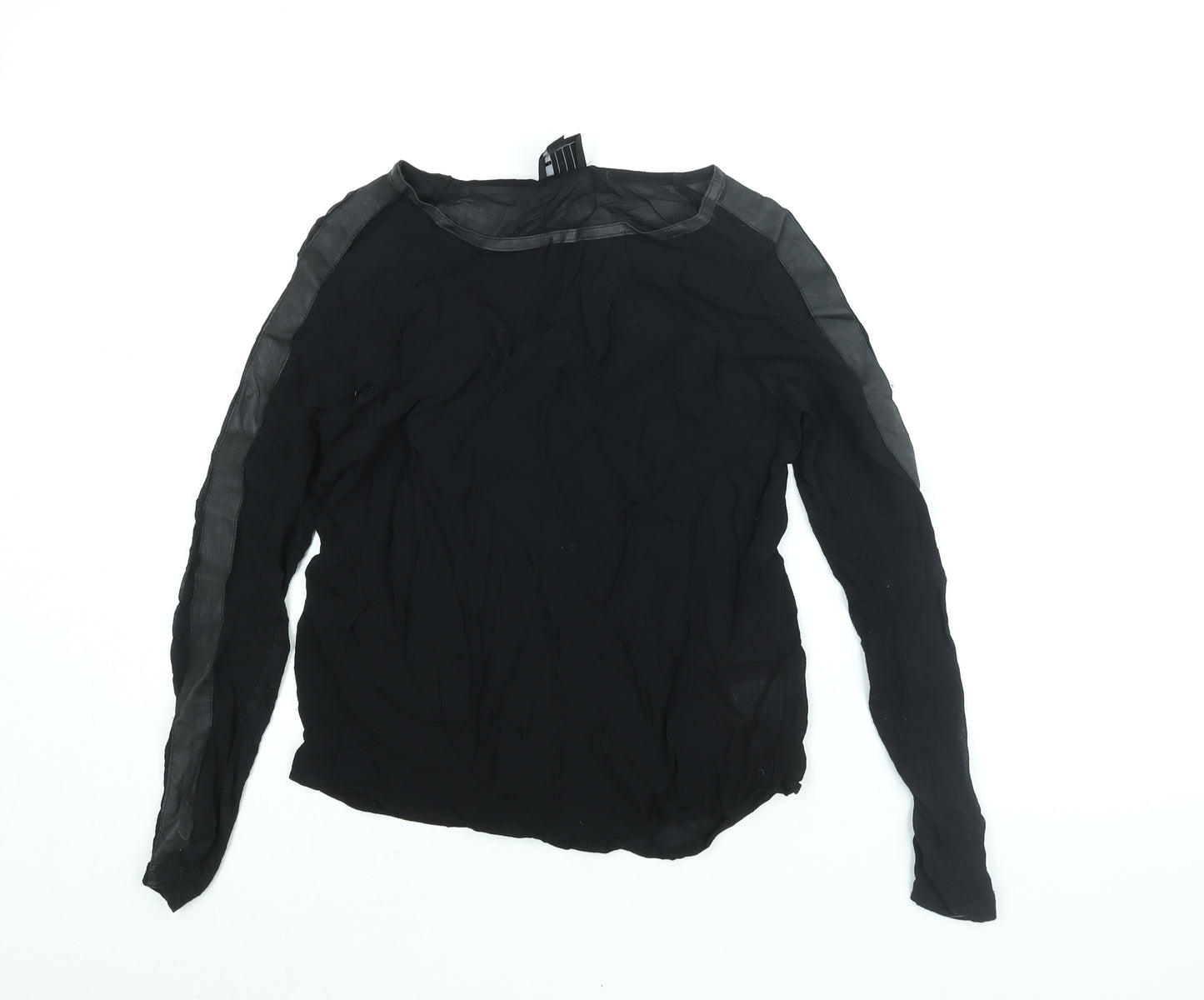 AMES Womens Black Viscose Basic Blouse Size 6 Boat Neck - Taped Sleeves