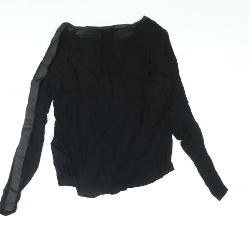AMES Womens Black Viscose Basic Blouse Size 6 Boat Neck - Taped Sleeves