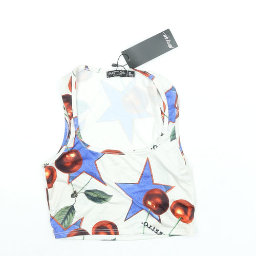 Nasty Gal Womens Multicoloured Geometric Polyester Cropped Tank Size 6 Scoop Neck - Star Cherry Print
