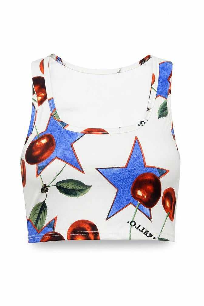 Nasty Gal Womens Multicoloured Geometric Polyester Cropped Tank Size 6 Scoop Neck - Star Cherry Print