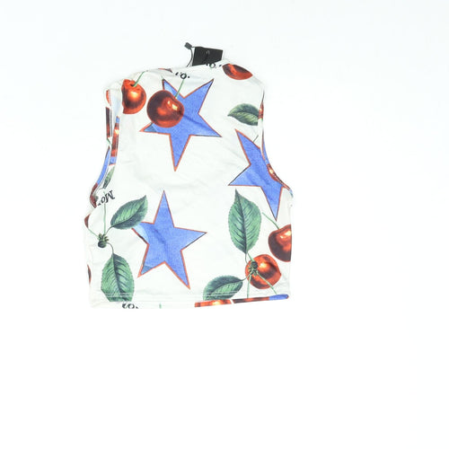 Nasty Gal Womens Multicoloured Geometric Polyester Cropped Tank Size 6 Scoop Neck - Star Cherry Print