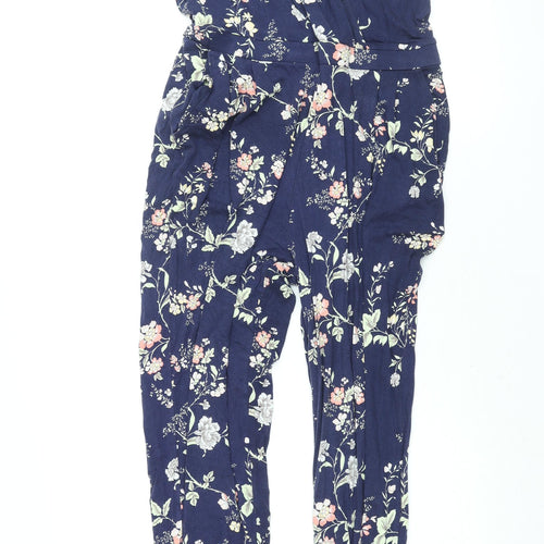 Oasis Womens Blue Floral Viscose Jumpsuit One-Piece Size L L32 in Pullover