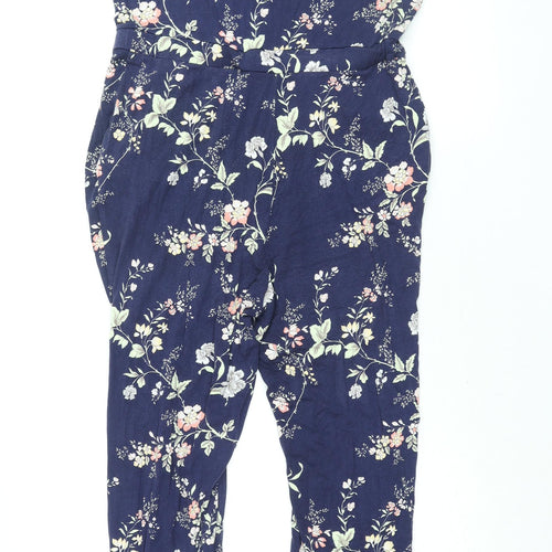 Oasis Womens Blue Floral Viscose Jumpsuit One-Piece Size L L32 in Pullover