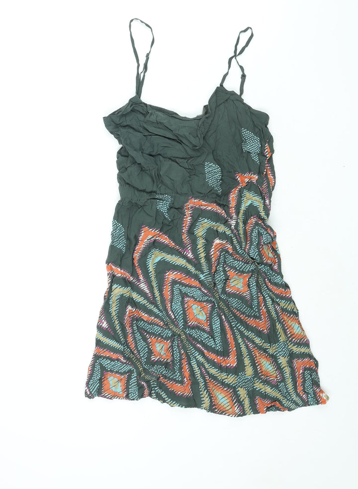 Mango Womens Green Geometric Viscose Mini Size M Scoop Neck Pullover