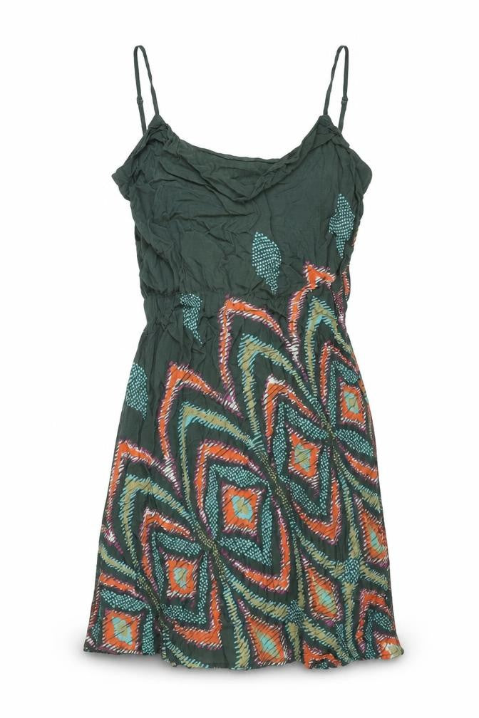 Mango Womens Green Geometric Viscose Mini Size M Scoop Neck Pullover