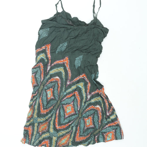 Mango Womens Green Geometric Viscose Mini Size M Scoop Neck Pullover