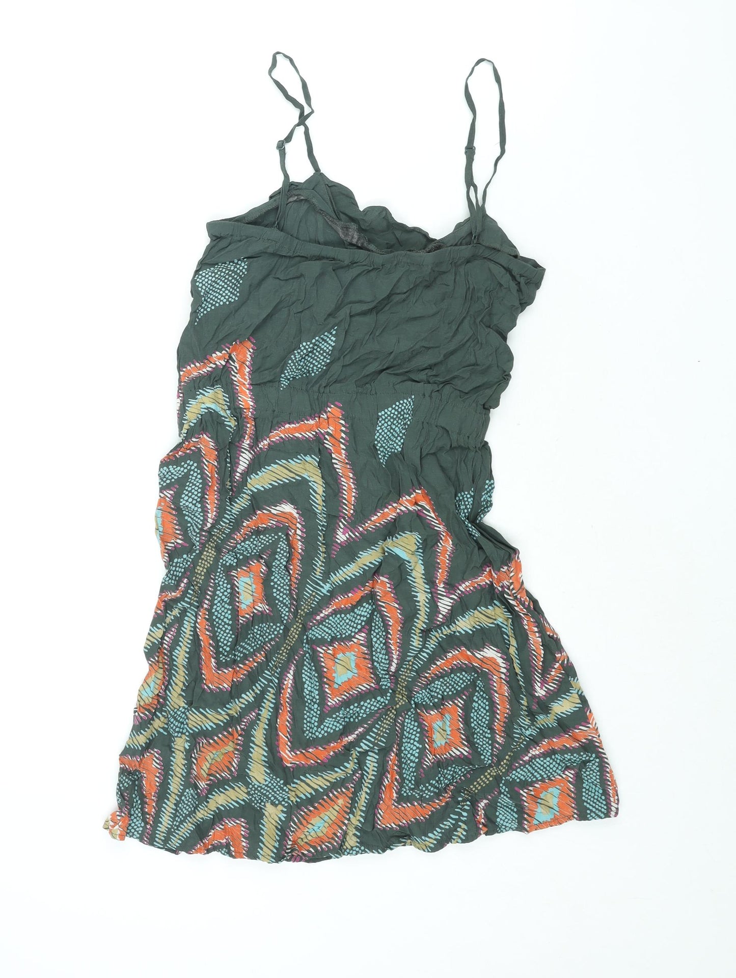 Mango Womens Green Geometric Viscose Mini Size M Scoop Neck Pullover