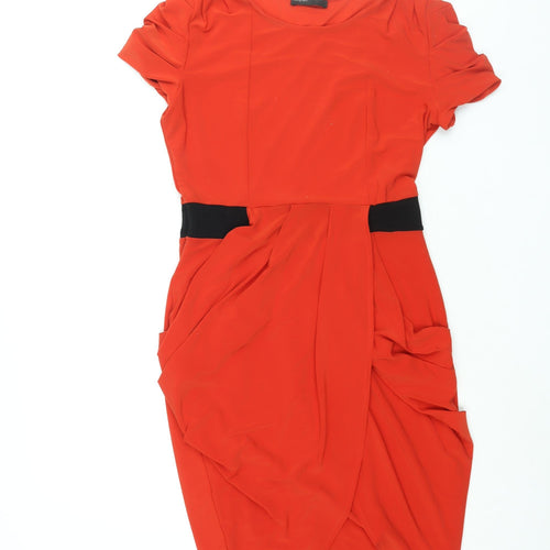 Autograph Womens Red Polyester Pencil Dress Size 10 Round Neck Pullover - Draped