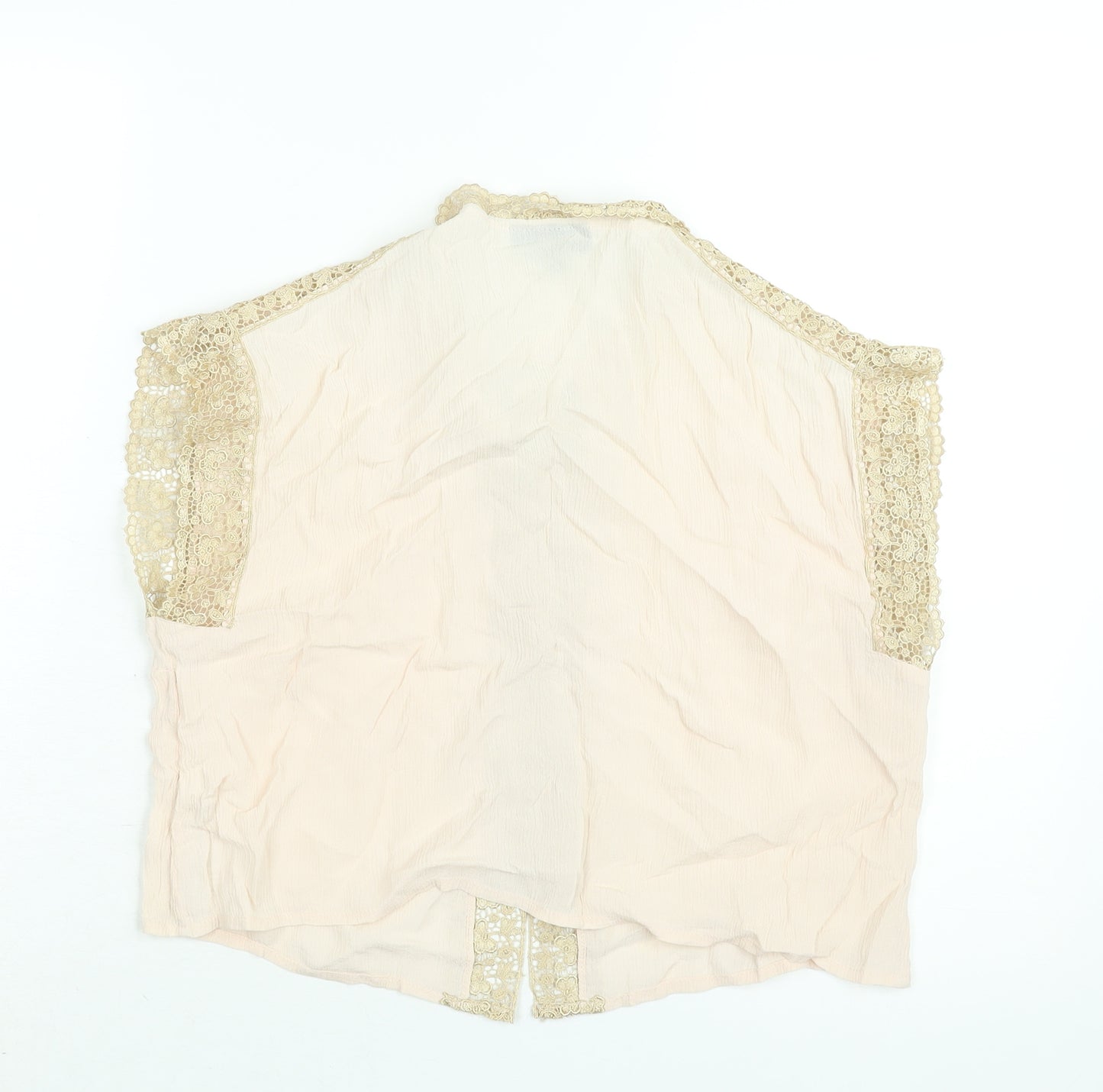 Topshop Womens Pink Viscose Cropped Blouse Size 12 Collared - Gold Lace Trim