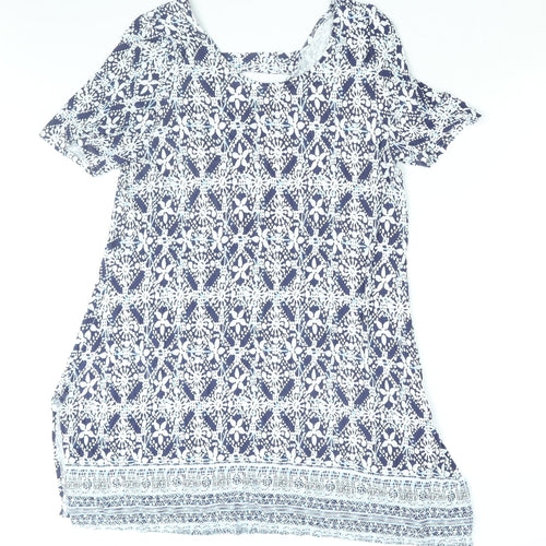 Roman Womens Blue Geometric Viscose Shift Size 20 Round Neck Pullover