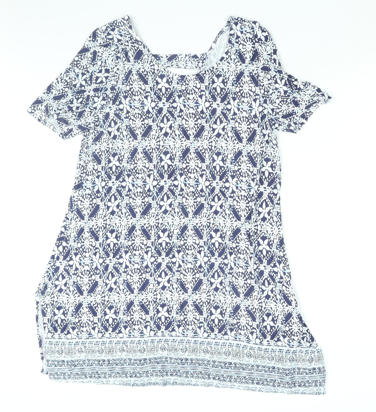 Roman Womens Blue Geometric Viscose Shift Size 20 Round Neck Pullover