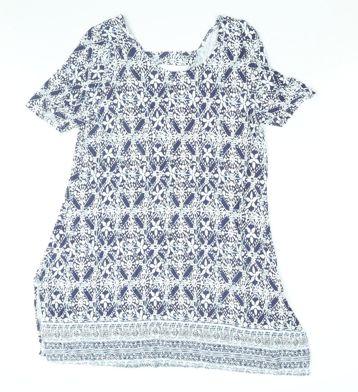 Roman Womens Blue Geometric Viscose Shift Size 20 Round Neck Pullover