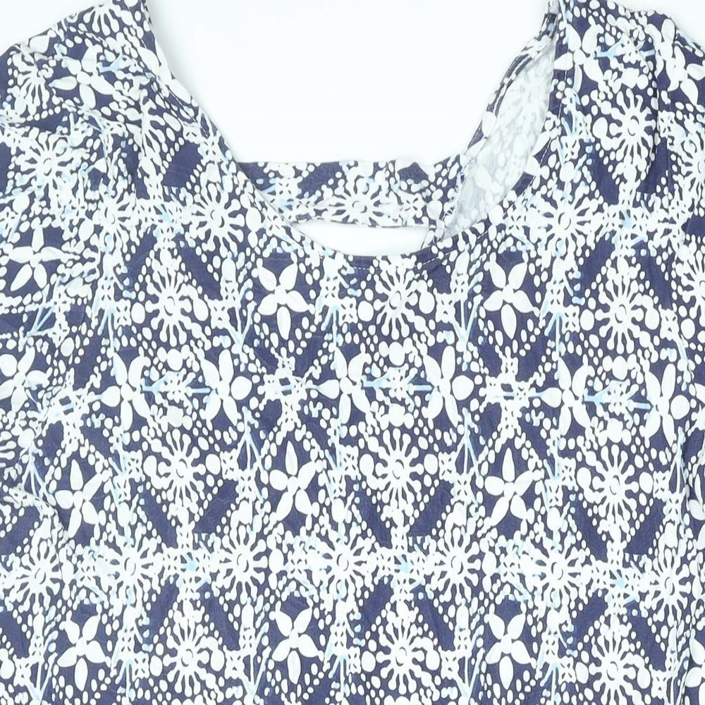 Roman Womens Blue Geometric Viscose Shift Size 20 Round Neck Pullover