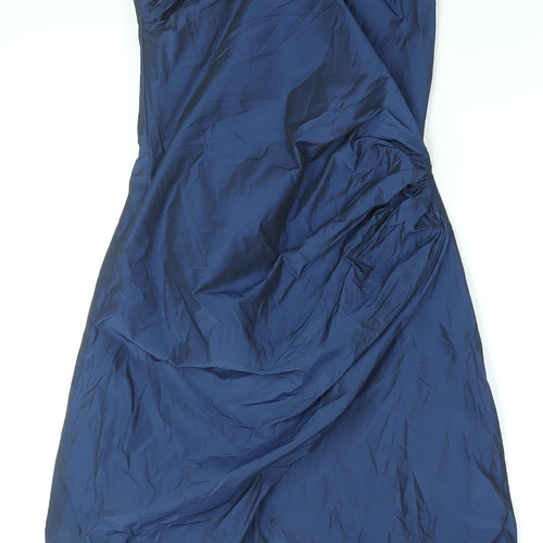 Marie Blanc Womens Blue Polyester A-Line Size 12 Round Neck Zip - Mushroom Hem