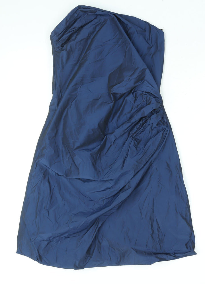 Marie Blanc Womens Blue Polyester A-Line Size 12 Round Neck Zip - Mushroom Hem