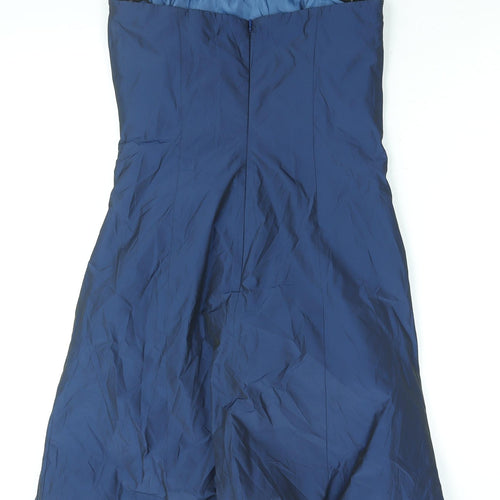 Marie Blanc Womens Blue Polyester A-Line Size 12 Round Neck Zip - Mushroom Hem