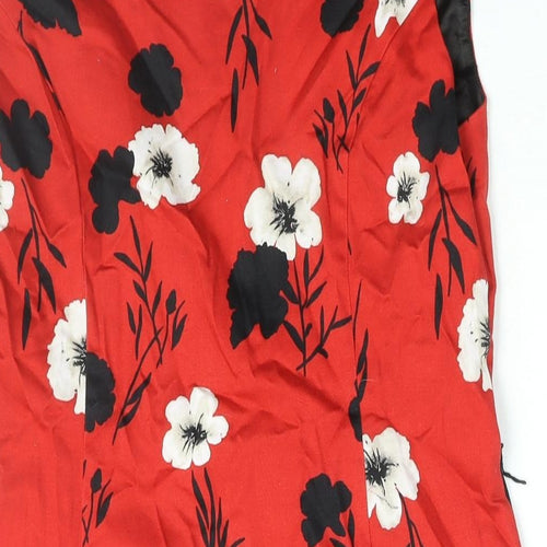 Solo Womens Red Floral Cotton Shift Size 12 Boat Neck Zip