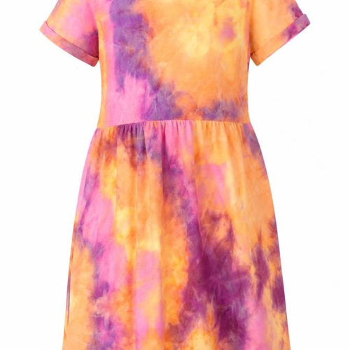 Topshop Womens Multicoloured Tie Dye Polyester T-Shirt Dress Size 10 Round Neck Pullover - Neon
