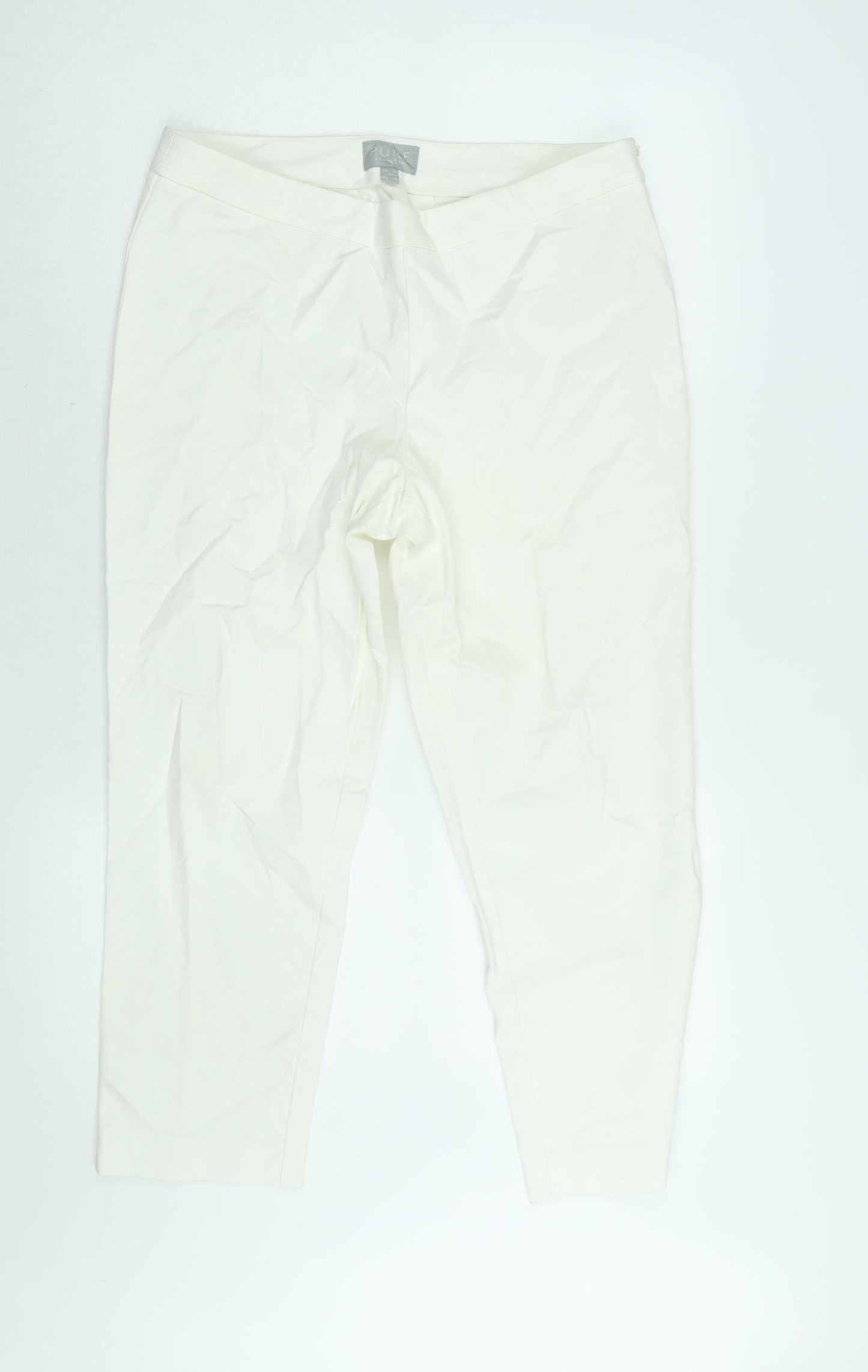 PURE Collection Womens White Cotton Cropped Trousers Size 14 L24 in Regular Zip