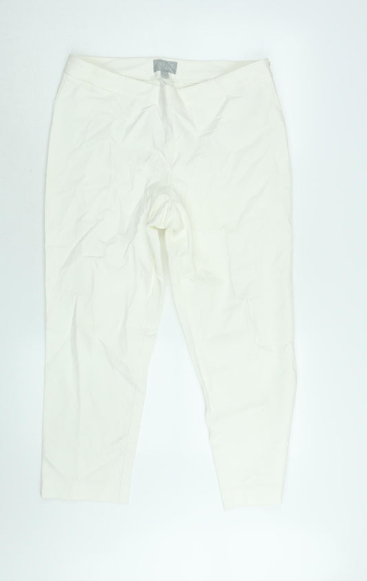 PURE Collection Womens White Cotton Cropped Trousers Size 14 L24 in Regular Zip