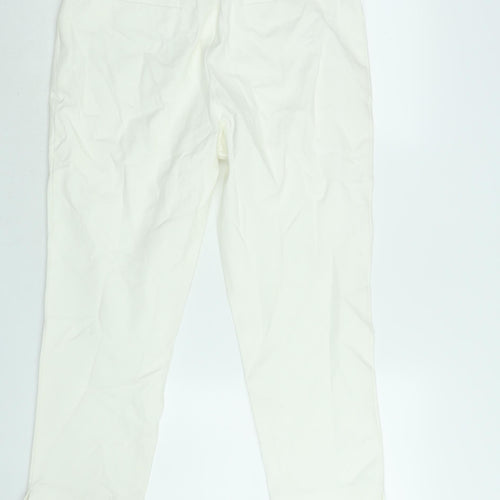 PURE Collection Womens White Cotton Cropped Trousers Size 14 L24 in Regular Zip