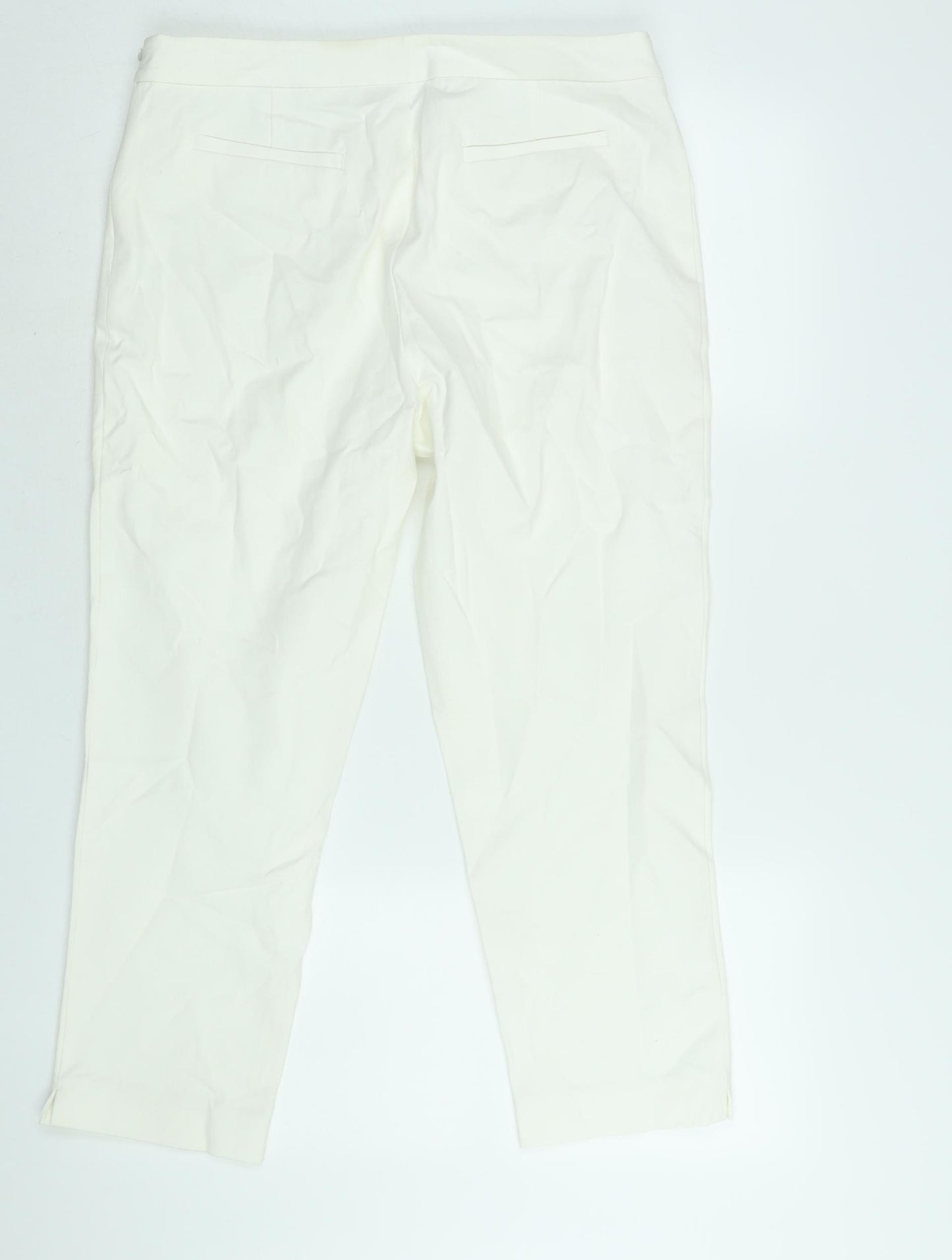 PURE Collection Womens White Cotton Cropped Trousers Size 14 L24 in Regular Zip