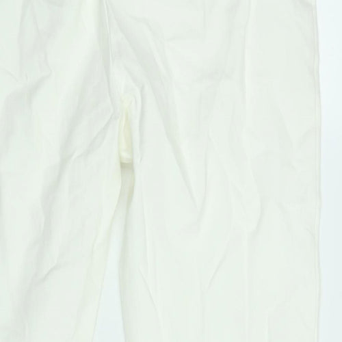 PURE Collection Womens White Cotton Cropped Trousers Size 14 L24 in Regular Zip