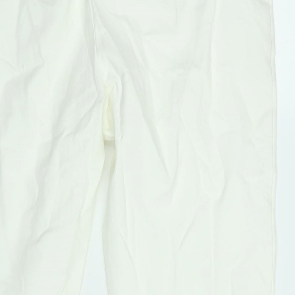 PURE Collection Womens White Cotton Cropped Trousers Size 14 L24 in Regular Zip