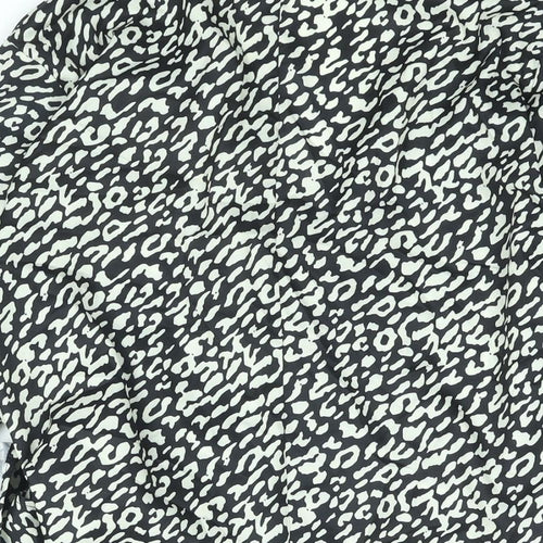 PRETTYLITTLETHING Womens Black Animal Print Polyester Wrap Blouse Size 12 Collared - Tie Leopard Print