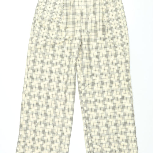 Stradivarius Womens Beige Check Polyester Trousers Size 14 L31 in Regular Zip