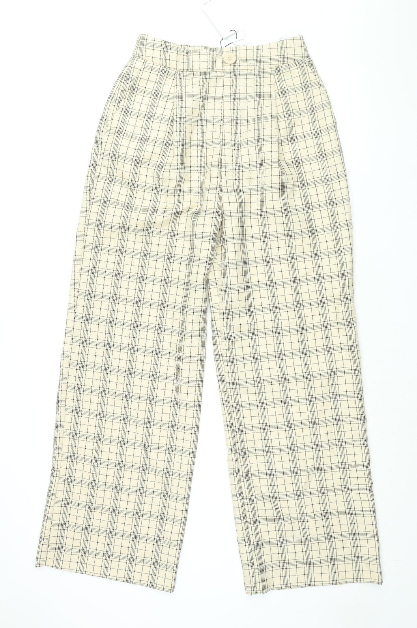 Stradivarius Womens Beige Check Polyester Trousers Size 14 L31 in Regular Zip