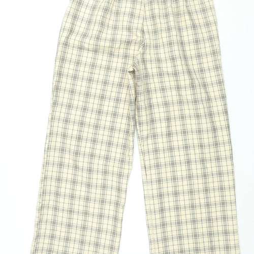 Stradivarius Womens Beige Check Polyester Trousers Size 14 L31 in Regular Zip