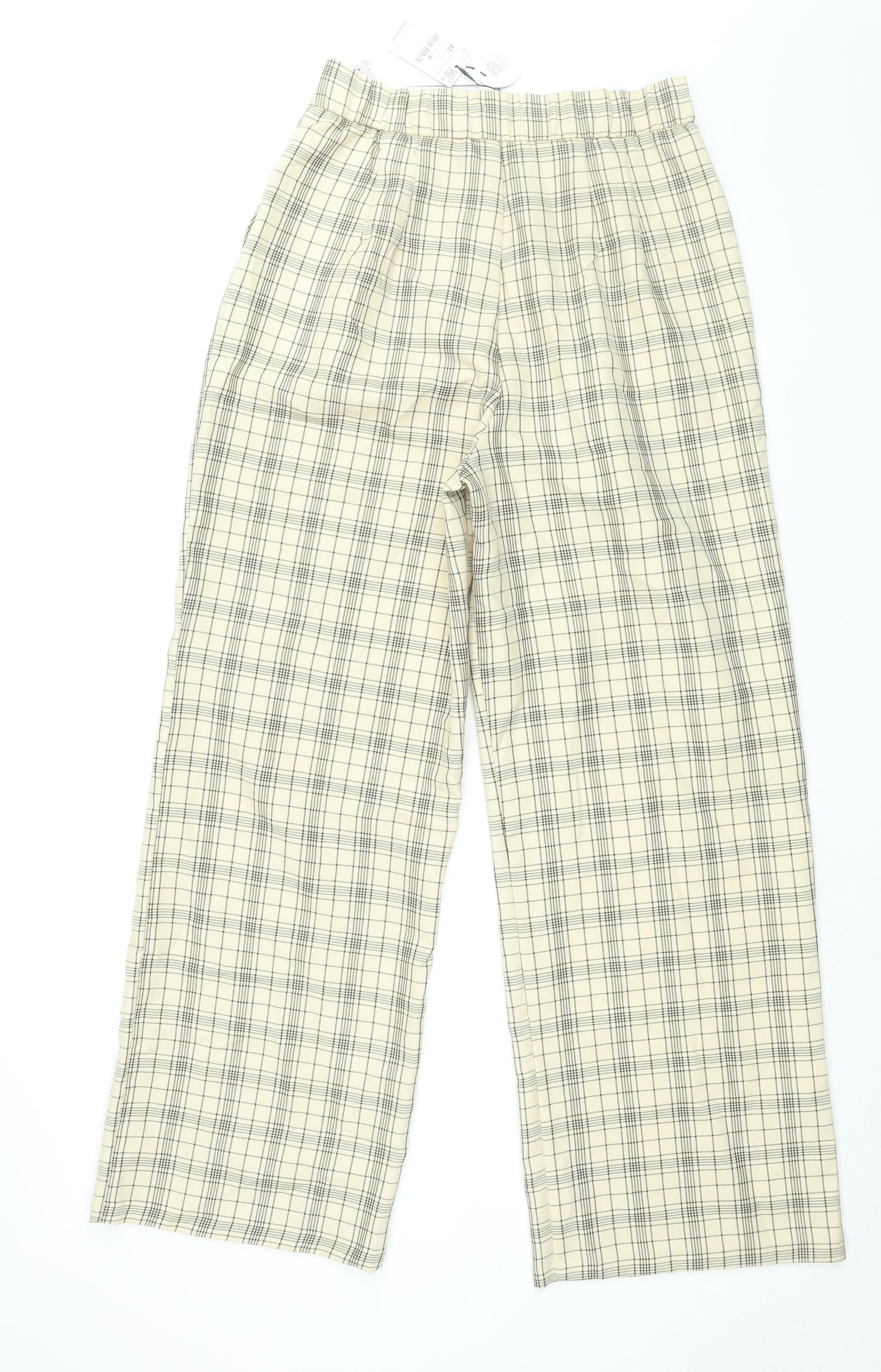 Stradivarius Womens Beige Check Polyester Trousers Size 14 L31 in Regular Zip